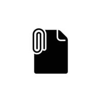 File attachment icon. Simple solid style. Paper clip, attach document, fastener, upload attachments, office concept. Black silhouette, glyph symbol. Vector isolated on white background. SVG.