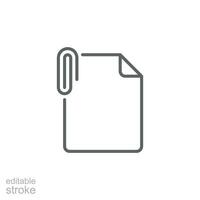 archivo adjunto archivo icono. sencillo contorno estilo. papel acortar, adjuntar documento, cierre, subir archivos adjuntos, oficina concepto. Delgado línea símbolo. vector aislado en blanco antecedentes. editable carrera svg.