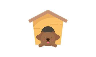 Dog cartoon inside wood house design vector