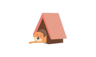 Dog cartoon inside wood house design vector