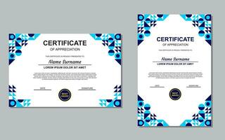 certificado modelo diseño en azul para apreciación. moderno estilo certificado diseño. vector