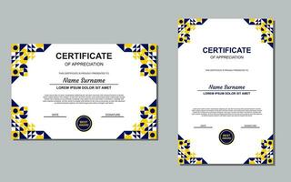 certificate template design in blue and yellow color for appreciation. modern style certificate design. vector