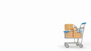 The shopping trolley and box on white background 3d rendering photo