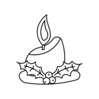 candle christmas holly light coziness line doodle vector