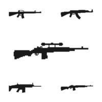 set of pixel art silhouette weapon on isolated background vector