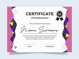 Flat fluid certificate of achievement template with silver badge. Modern certificate vector. Perfect for employee awards. vector