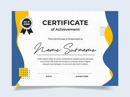 Flat fluid certificate of achievement template with silver badge. Modern certificate vector. Perfect for employee awards. vector