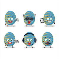 Light blue easter egg cartoon character are playing games with various cute emoticons vector