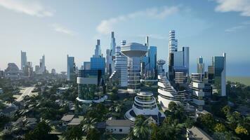 futurista verde ciudad concepto, 3d hacer foto