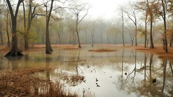 mujib naturaleza reservar, pantanoso campos, bosques, la unesco natural reservar. ai generado. foto