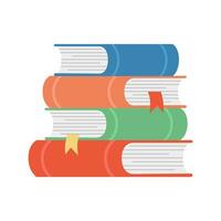 Stack of colorful books with bookmarks. Pile of textbook. Education concept. Vector flat illustration isolated on white background