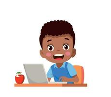 cute little kid use computer to study internet vector