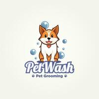 pet wash grooming flat logo template vector illustration design. simple modern grooming salons, veterinarian clinics, pet supply stores logo concept