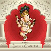 bebé ganesha en ganesh chaturthi saludos con ornamental arco diseño vector