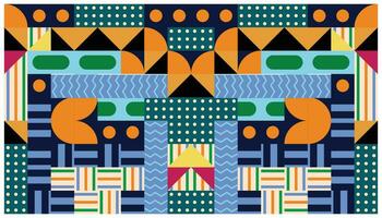 Seamless African pattern with geometric elements in retro memphis style. Tribal vector ornament. Ethnic carpet with chevrons. Aztec style. Ancient interiors. Modern rugs.