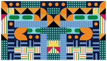 Seamless African pattern with geometric elements in retro memphis style. Tribal vector ornament. Ethnic carpet with chevrons. Aztec style. Ancient interiors. Modern rugs.