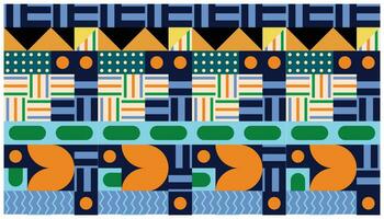 Seamless African pattern with geometric elements in retro memphis style. Tribal vector ornament. Ethnic carpet with chevrons. Aztec style. Ancient interiors. Modern rugs.