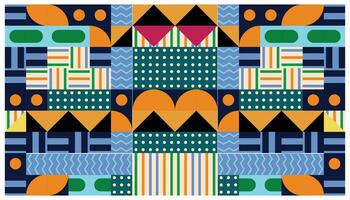 Seamless African pattern with geometric elements in retro memphis style. Tribal vector ornament. Ethnic carpet with chevrons. Aztec style. Ancient interiors. Modern rugs.
