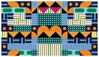 Seamless African pattern with geometric elements in retro memphis style. Tribal vector ornament. Ethnic carpet with chevrons. Aztec style. Ancient interiors. Modern rugs.