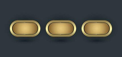 Three Premium buttons vector, illustration design with Golden, Luxury ellipse buttons and premium frame templates design vector