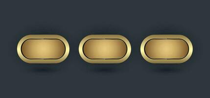 Three Premium buttons vector, illustration design with Golden, Luxury ellipse buttons and premium frame templates design vector