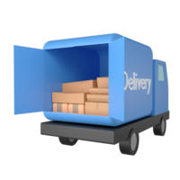 Delivery van is loading parcel box clipart flat design icon isolated on transparent background, 3D render logistic and delivery concept png