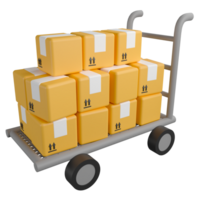 Parcel box on big cart clipart flat design icon isolated on transparent background, 3D render logistic and delivery concept png