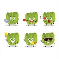 Romain letuce cartoon character with various types of business emoticons vector