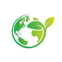 Green earth logo design with tree leaf globe vector icon design isolated white background