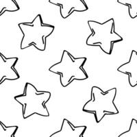 Doodle-style seamless pattern of star. Festive concept. Hand drawn vector outline sketch.