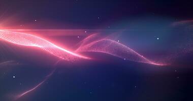 Red glowing energy bright waves from small particles and lines abstract background photo