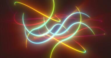 Abstract multicolored glowing bright magical energy lines on a black background photo