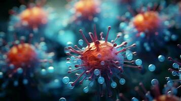 Close up under a microscope view of abstract viruses background photo