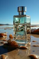 bottle of perfume on the beach photo