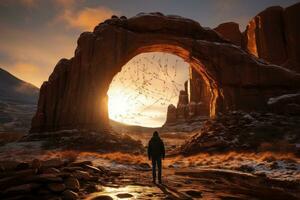 Man watching sunset in the desert photo