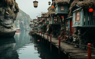 Beautiful houses surrounded by water photo