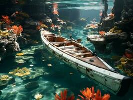 An empty boat in clean water photo