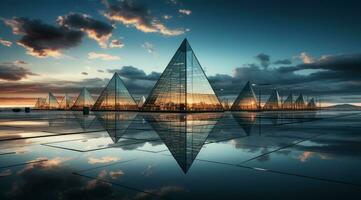 Triangle shape modern glass building architecture photo