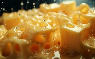 a piece of cheese with a splash photo