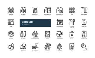 grocery store household buy shopping detailed outline line icon set vector