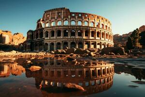 Colosseum in Rome and morning sun, Italy  AI Generative photo