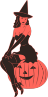 Witch. Cute ladies. Pin-up, retro style. Halloween costume concept. png