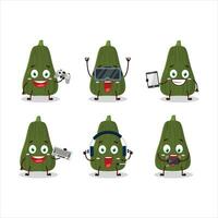 Squash cartoon character are playing games with various cute emoticons vector