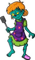 Spooky zombie cooking cartoon character on white background vector