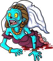 Spooky zombie bride cartoon character on white background vector