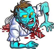 Scary zombie businessman cartoon character on white background vector