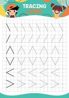 Tracing Lines Exercise Worksheet For Kids vector