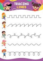 Tracing Lines Exercise Worksheet For Kids vector