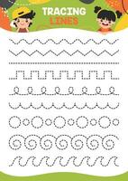 Tracing Lines Exercise Worksheet For Kids vector