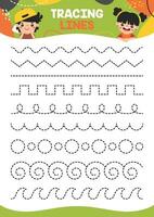 Tracing Lines Exercise Worksheet For Kids vector